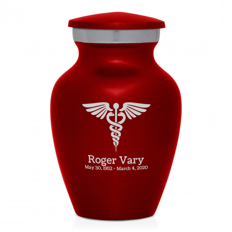 Caduceus Keepsake Urn - Ruby Red