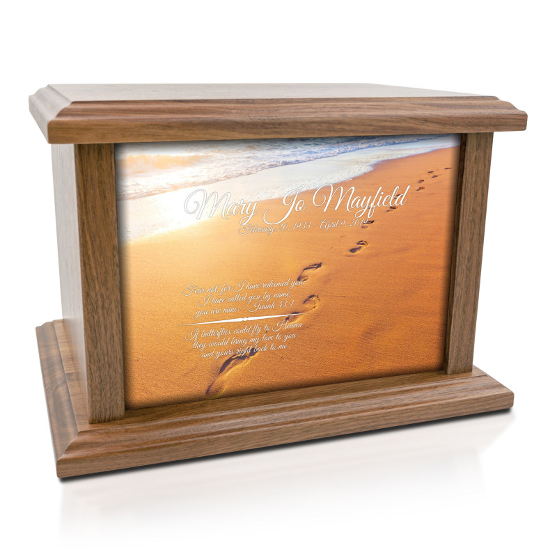 Footprints in the Sand Cremation Urn - Prestige Walnut