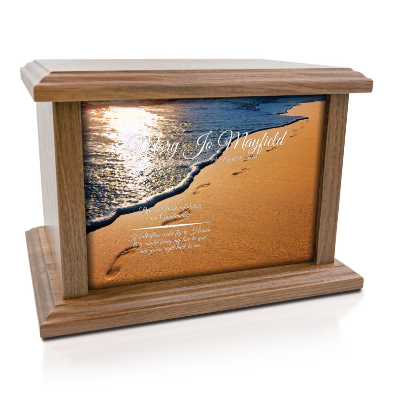 Footprints in the Sand II Cremation Urn - Prestige Walnut