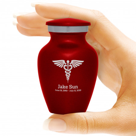 Caduceus Keepsake Urn - Ruby Red