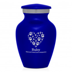 Keepsake Pawprint Heart Pet Cremation Urn - Midnight Blue