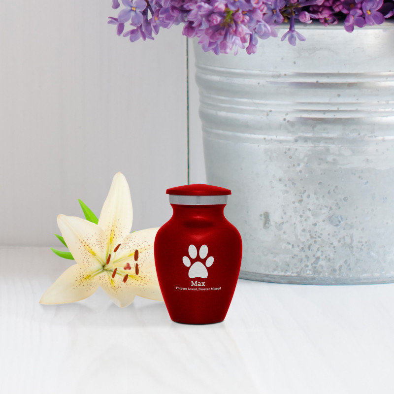 Paw Print Keepsake Urn - Ruby Red