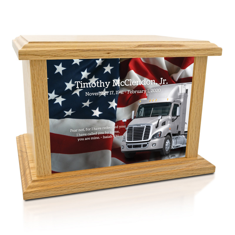Semi Truck Cremation Urn - Prestige Oak