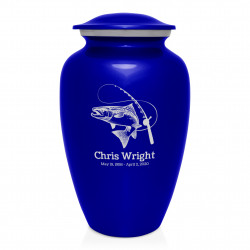 Salmon Fishing Cremation Urn - Midnight Blue