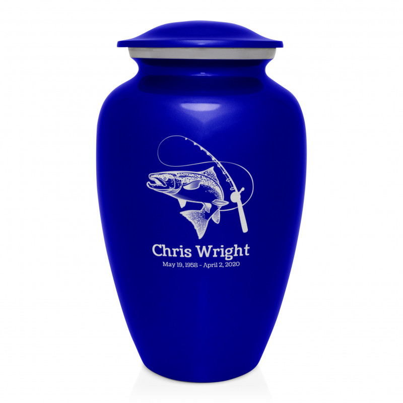 Salmon Fishing Cremation Urn - Midnight Blue