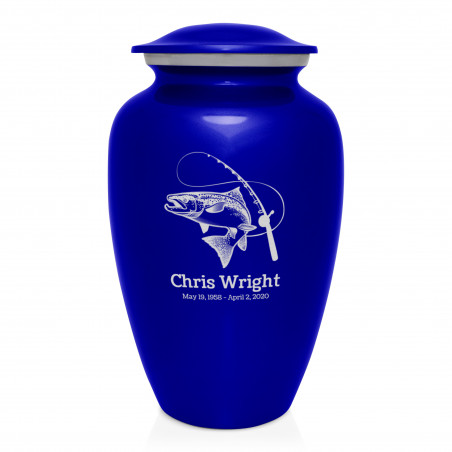 Salmon Fishing Cremation Urn - Midnight Blue