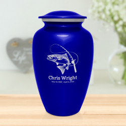 Salmon Fishing Cremation Urn - Midnight Blue