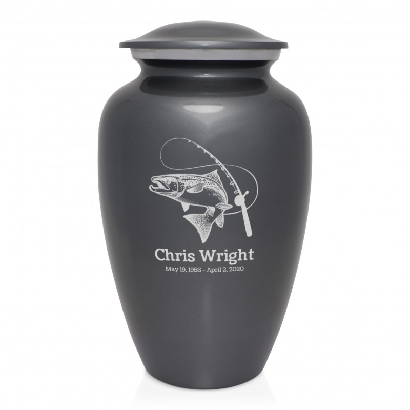 Salmon Fishing Cremation Urn - Gunmetal Gray