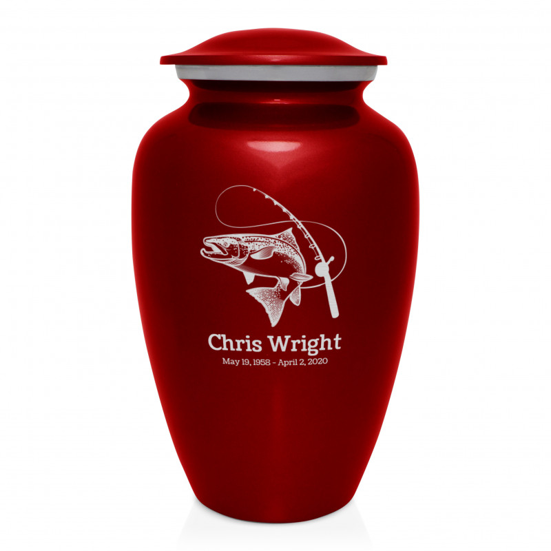Salmon Fishing Cremation Urn - Ruby Red