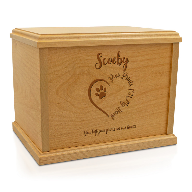 Paw Prints on My Heart Pet Cremation Urn - Signature Alder