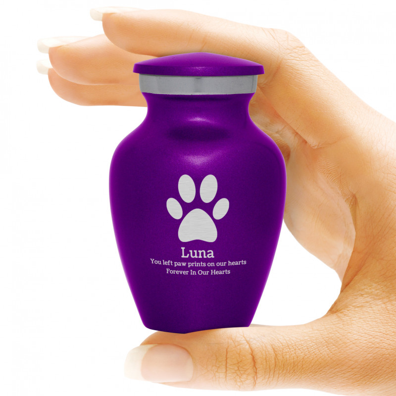 Paw Print Keepsake Urn - Purple Luster