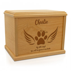 Paw Print Angel Wings Pet Cremation Urn - Signature Alder