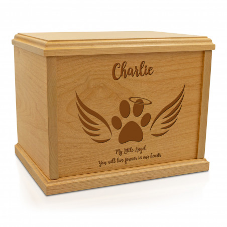 Paw Print Angel Wings Pet Cremation Urn - Signature Alder