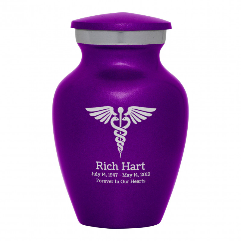 Caduceus Keepsake Urn - Purple Luster