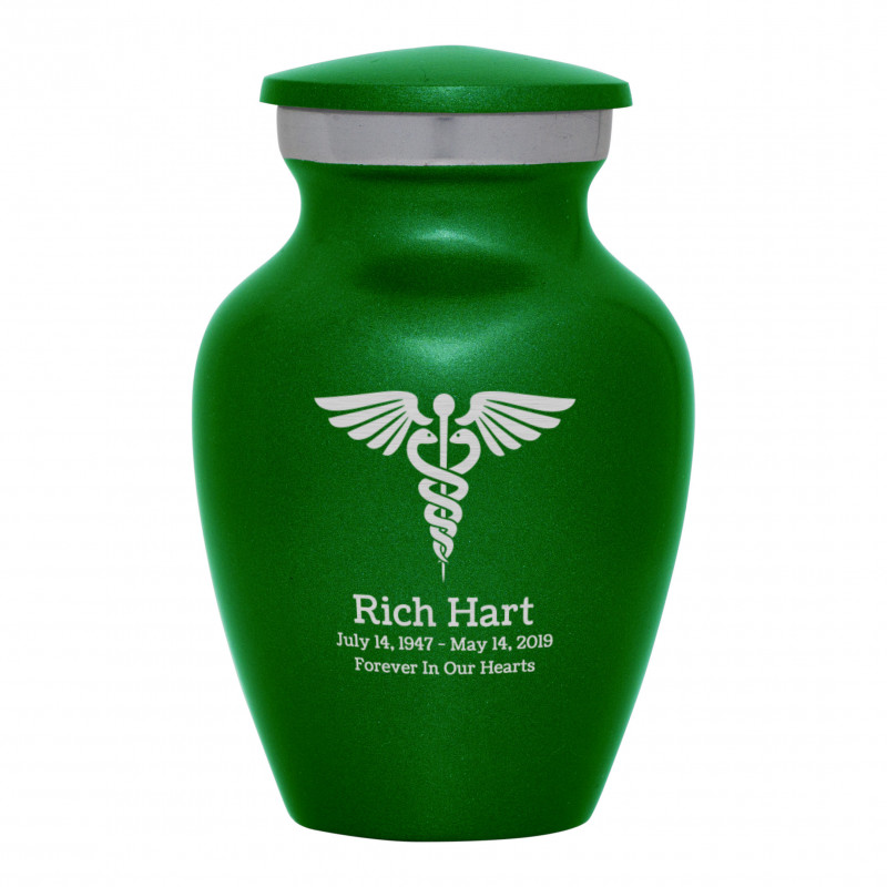 Caduceus Keepsake Urn - Shamrock Green