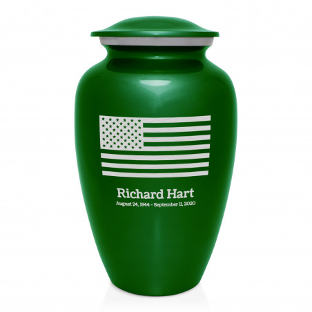 American Flag Cremation Urn - Shamrock Green