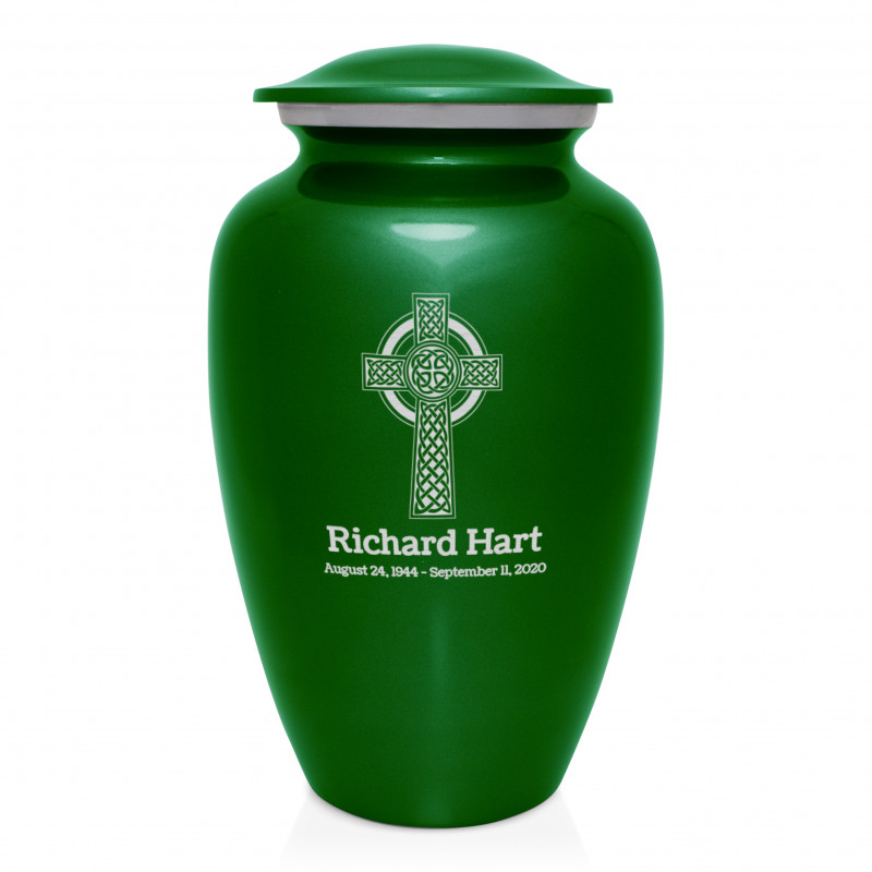Celtic Cross Cremation Urn - Shamrock Green