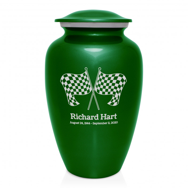 Race Checkered Flag Cremation Urn - Shamrock Green
