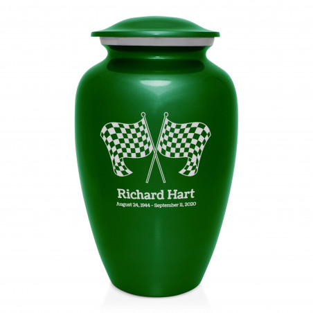 Race Checkered Flag Cremation Urn - Shamrock Green