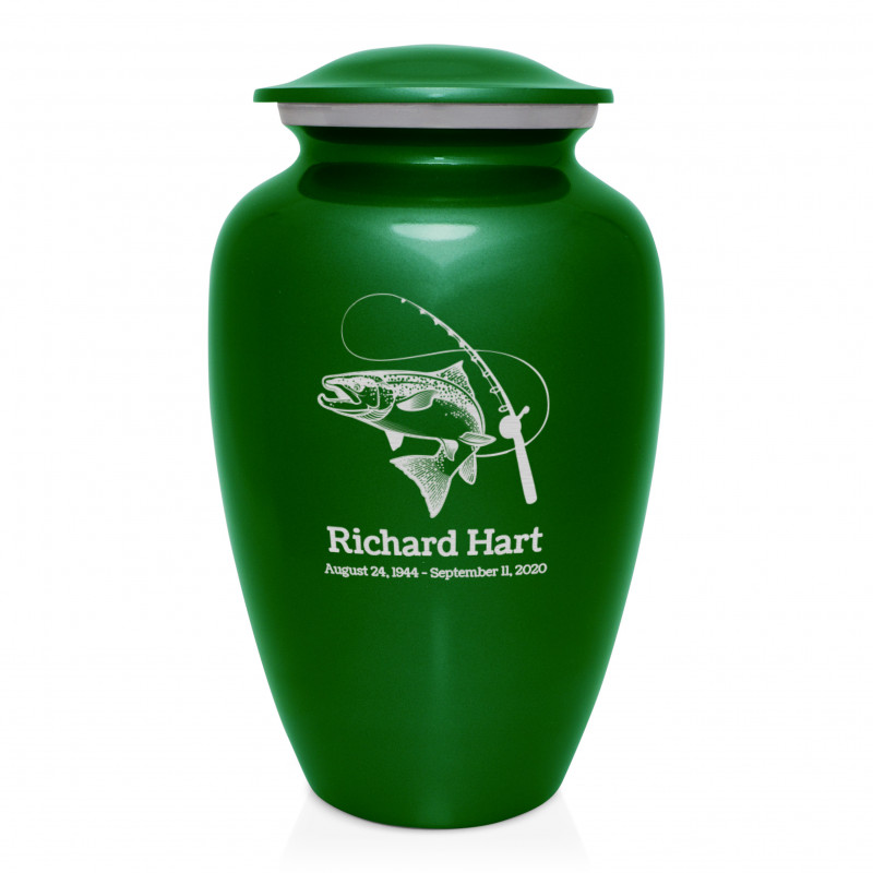 Salmon Fishing Cremation Urn - Shamrock Green