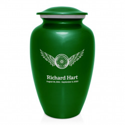 Winged Wheel Cremation Urn - Shamrock Green