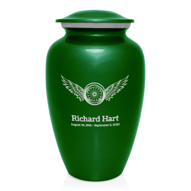 Winged Wheel Cremation Urn - Shamrock Green