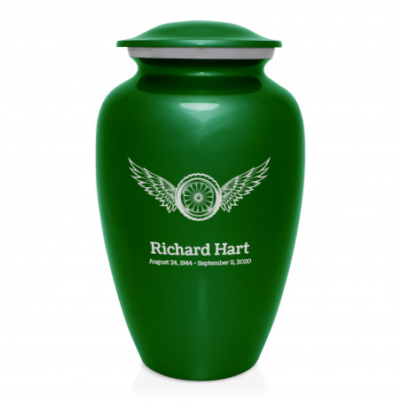 Winged Wheel Cremation Urn - Shamrock Green