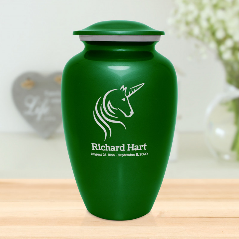Unicorn Cremation Urn - Shamrock Green