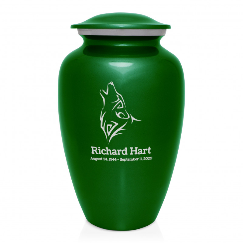 Wolf Cremation Urn - Shamrock Green