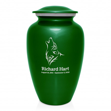 Wolf Cremation Urn - Shamrock Green