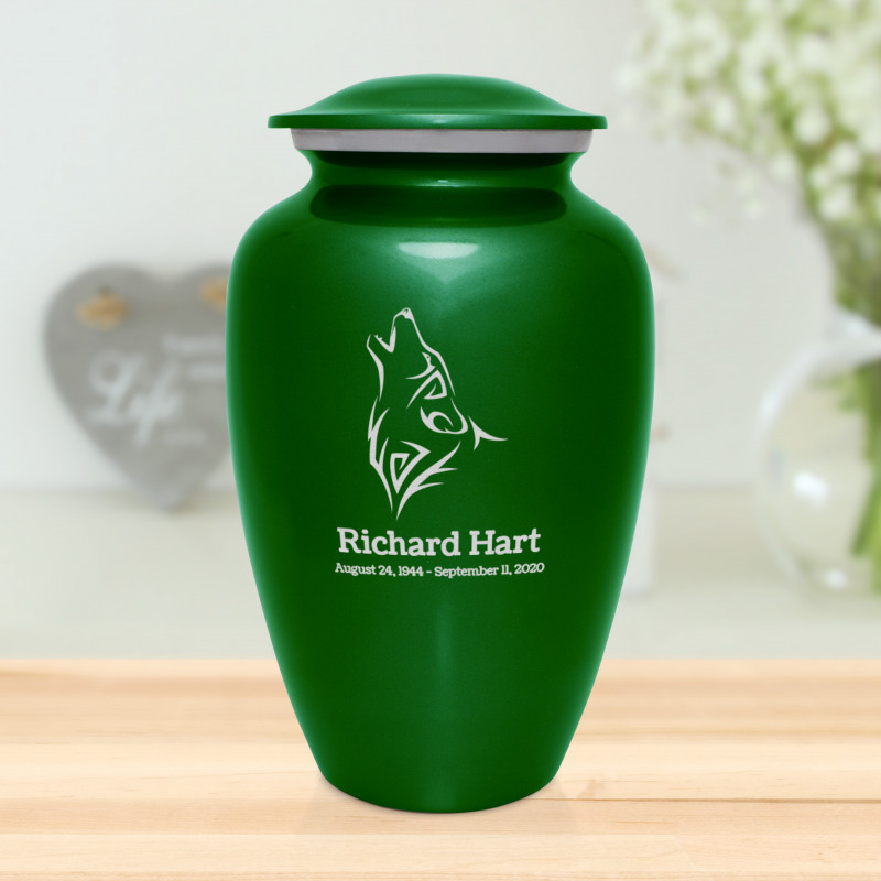 Wolf Cremation Urn - Shamrock Green