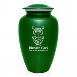 Owl Cremation Urn - Shamrock Green