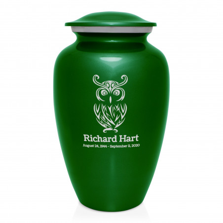 Owl Cremation Urn - Shamrock Green