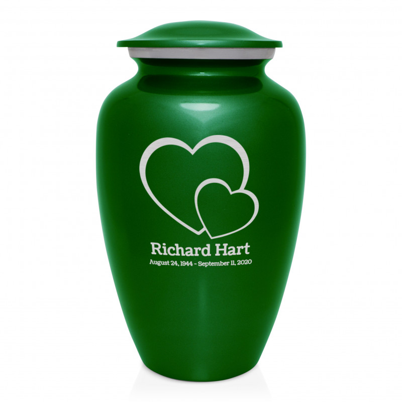 Loving Hearts Cremation Urn - Shamrock Green