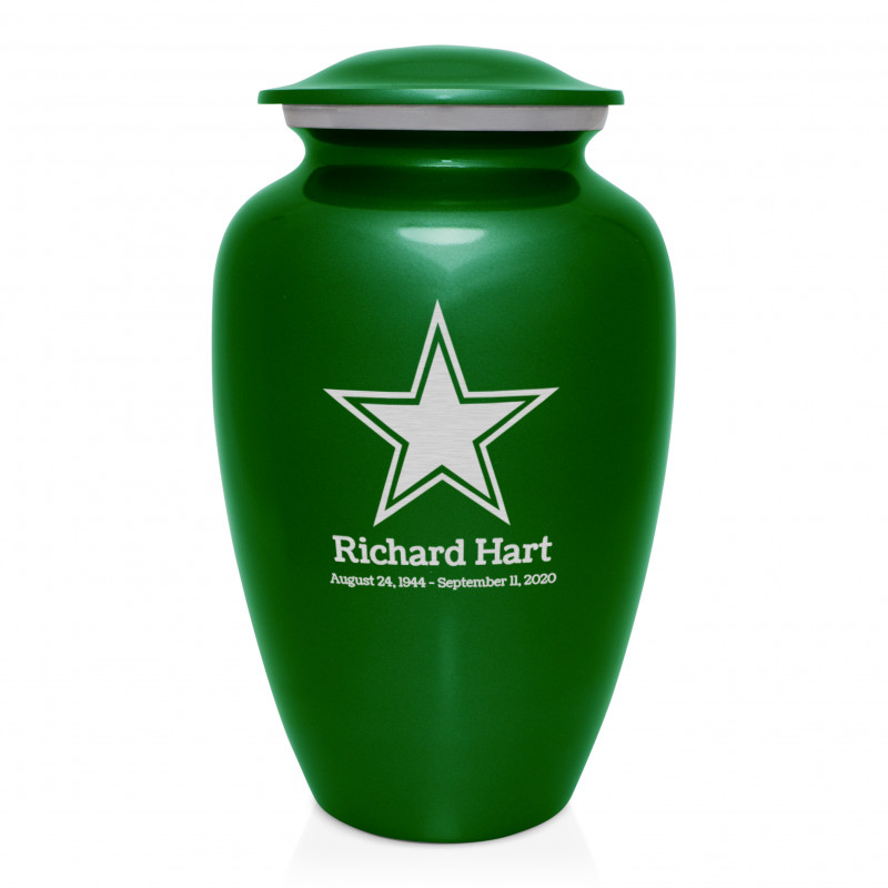 Dallas Star Cremation Urn - Shamrock Green