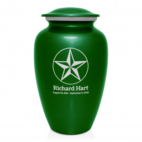 Texas Star Cremation Urn - Shamrock Green