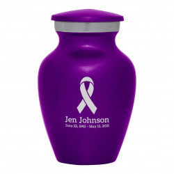 Cancer Ribbon Keepsake Urn - Purple Luster