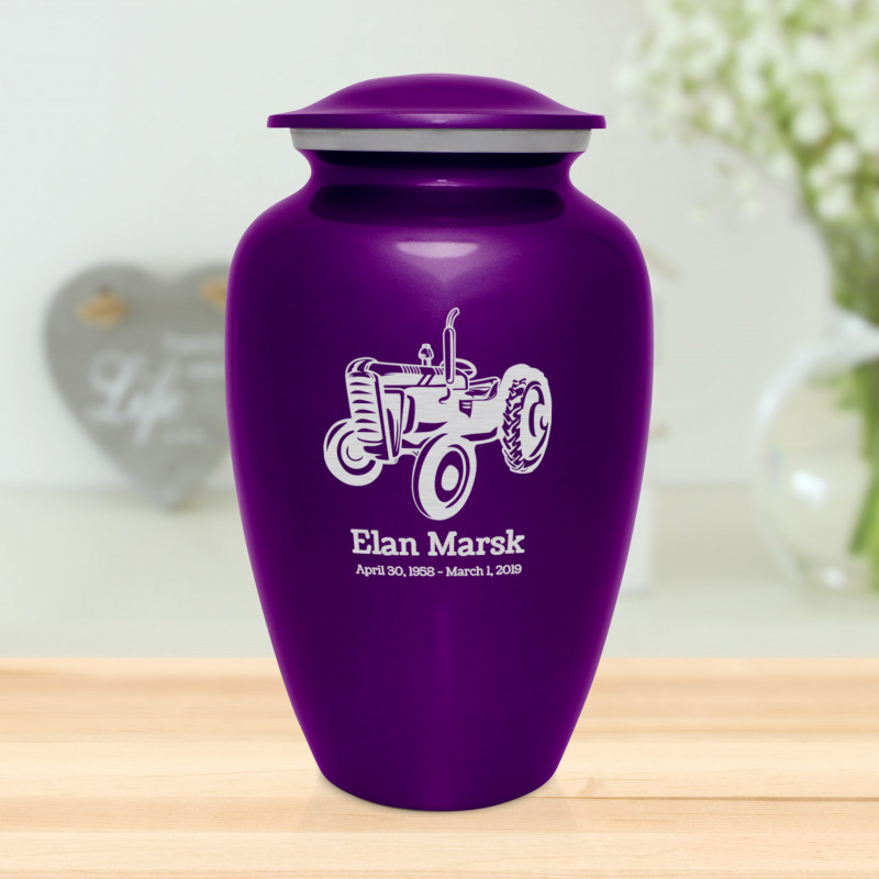 Classic Tractor Cremation Urn - Purple Luster