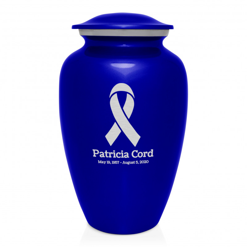 Cancer Ribbon Cremation Urn - Midnight Blue
