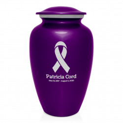 Cancer Ribbon Cremation Urn - Purple Luster