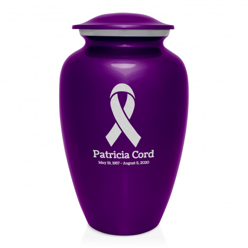 Cancer Ribbon Cremation Urn - Purple Luster