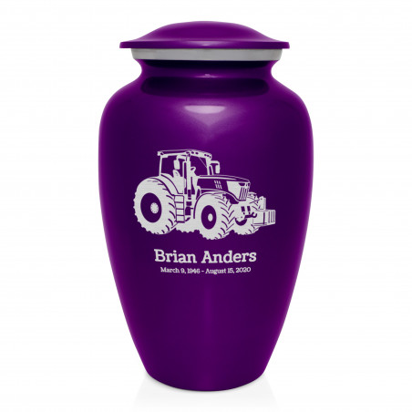 Modern Tractor Cremation Urn - Purple Luster