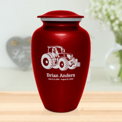 Modern Tractor Cremation Urn - Ruby Red