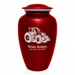 Modern Tractor Cremation Urn - Ruby Red