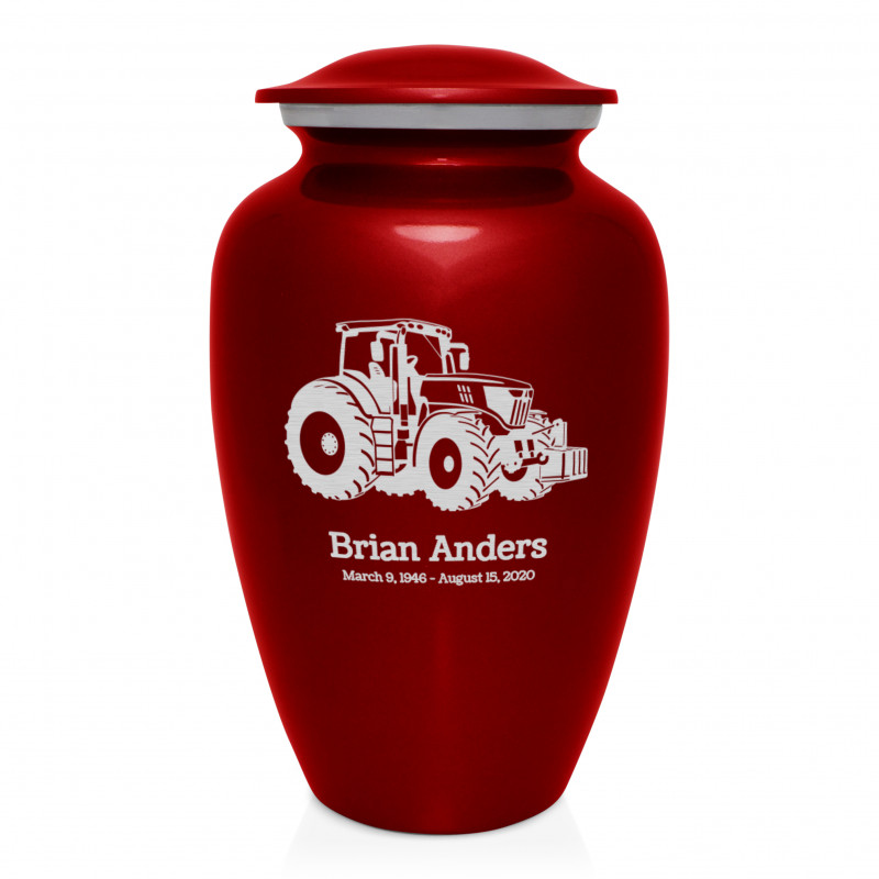 Modern Tractor Cremation Urn - Ruby Red