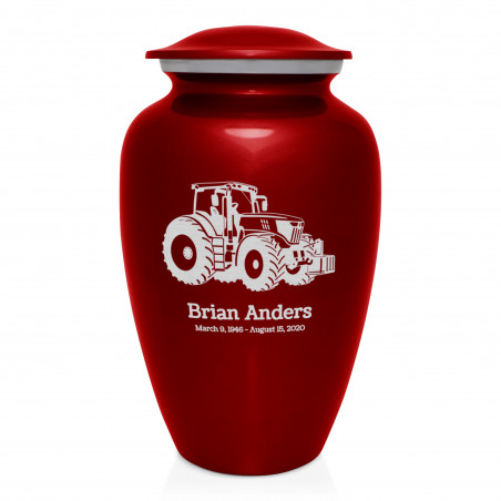 Modern Tractor Cremation Urn - Ruby Red