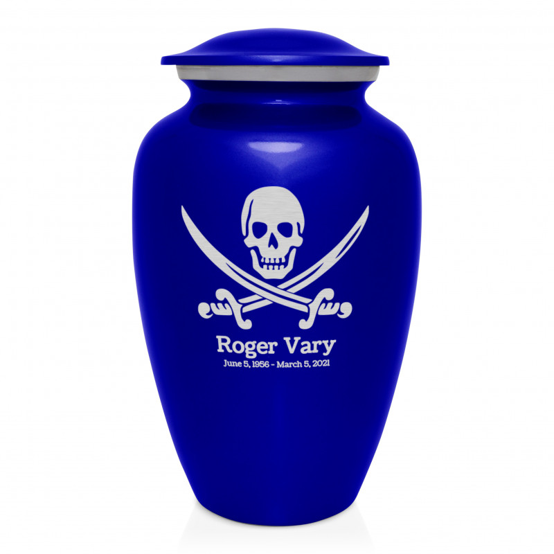Pirate Skull Cremation Urn - Midnight Blue
