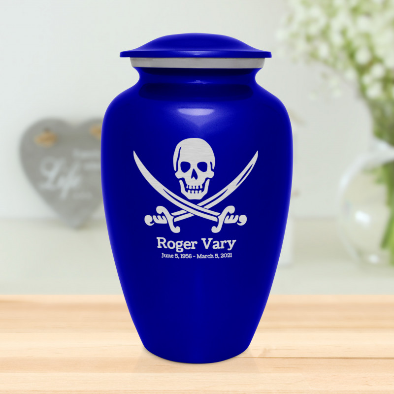 Pirate Skull Cremation Urn - Midnight Blue
