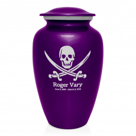 Pirate Skull Cremation Urn - Purple Luster