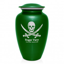 Pirate Skull Cremation Urn - Shamrock Green